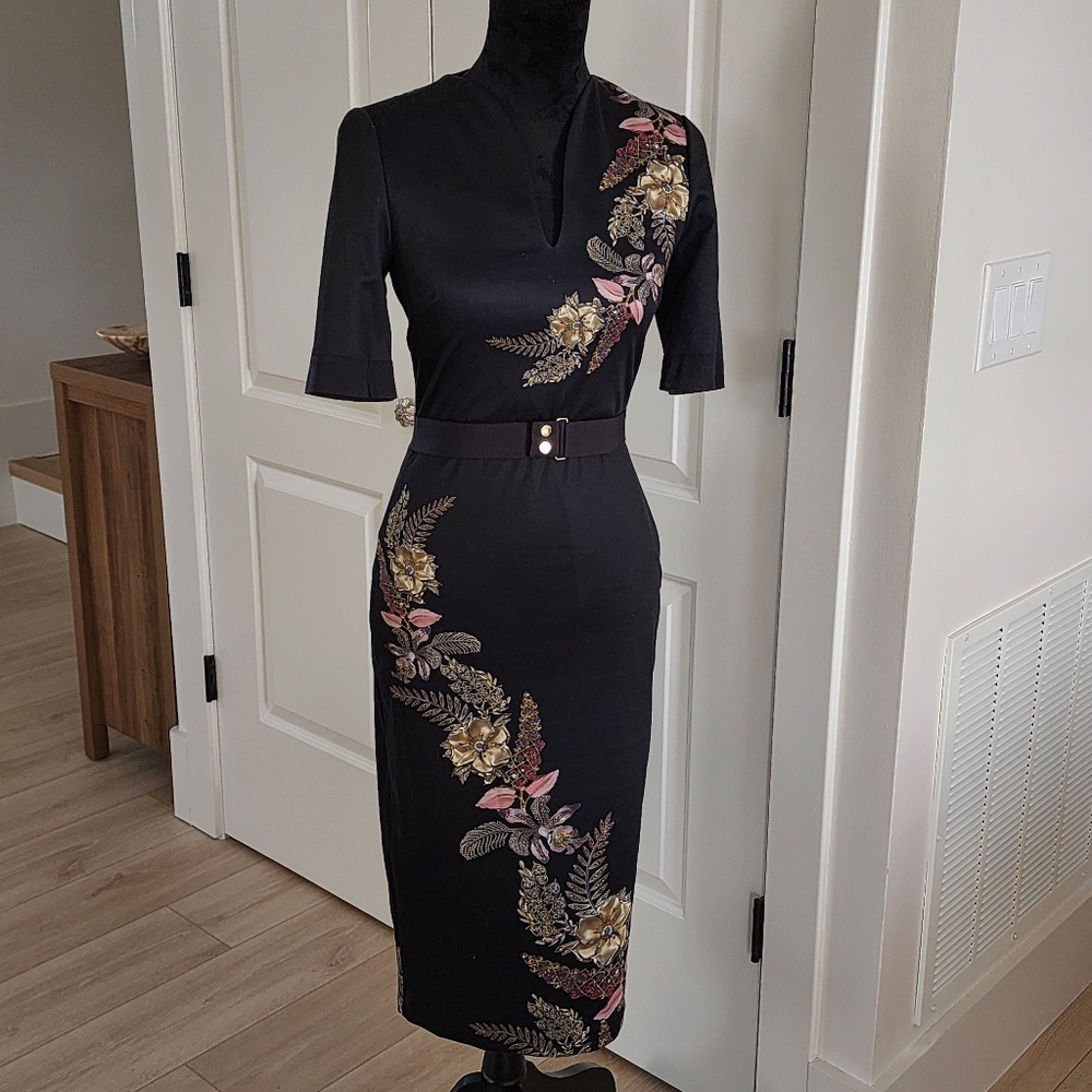 Ted Baker London Blue and Black Cocktail Dress (TED size 1)